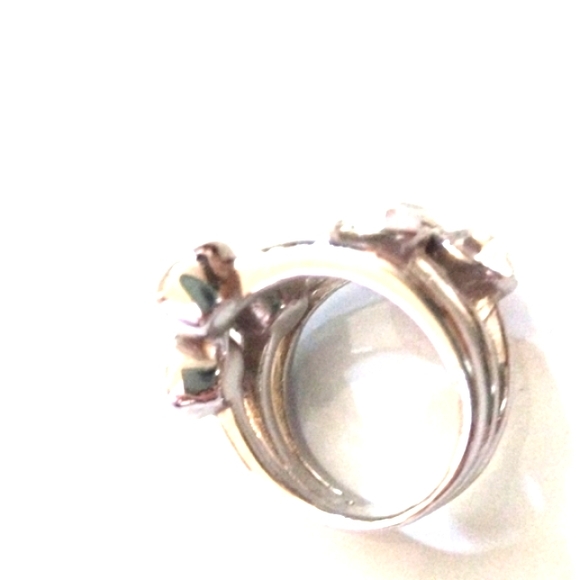 WHITE CRYSTAL, MOONSTONE, AURORA BOREALIS 3-STACK SILVER RING - SIZE 7 - Picture 7 of 8